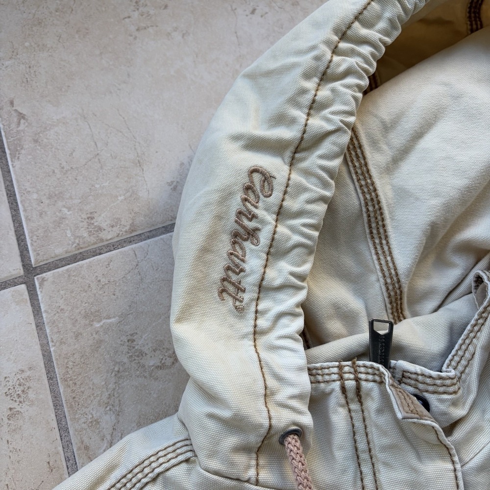Carhartt Jacket Womens Medium Khaki Fargo Canvas Quilt Lined Work Coat Faded - Picture 10 of 15